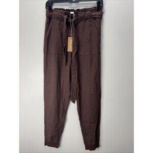 REVAMPED Jogger Pants Raton/Linen Pull On Elastic Drawstring Waist brown Sz M